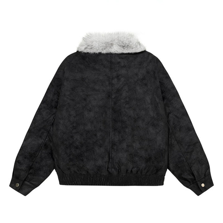 Women's Oversized Bomber Jacket with Faux Fur Collar and Elastic Hem Amarae
