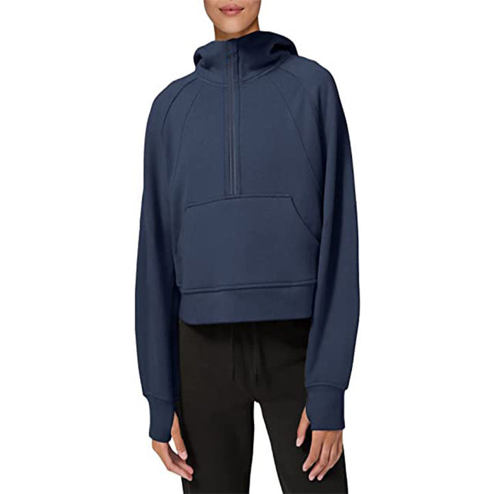 Ladies fleece hooded sweatshirt with half-zip Lune London