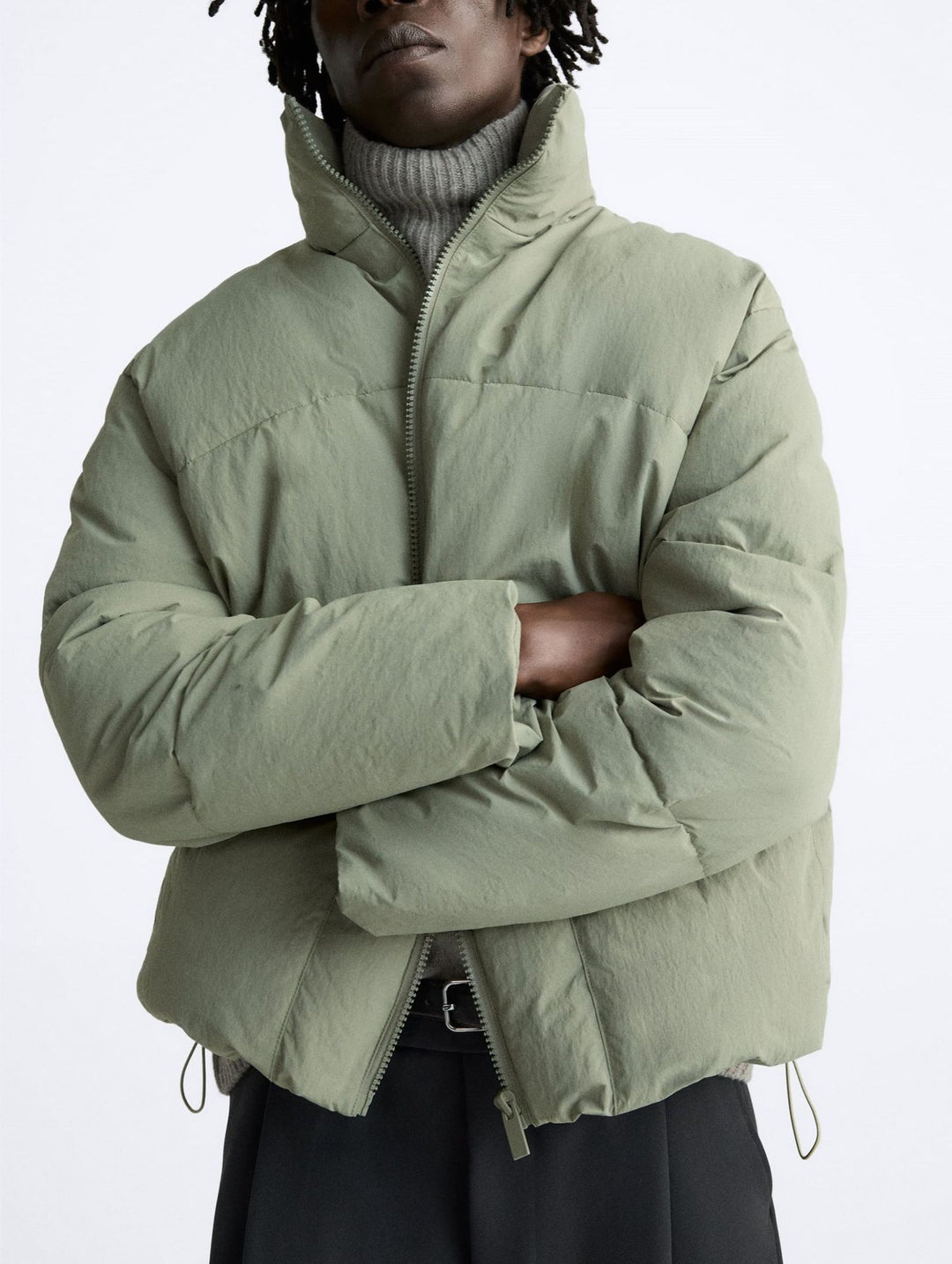 Men's short-cut puffer jacket made of down look with high stand-up collar and flap pockets Amarae