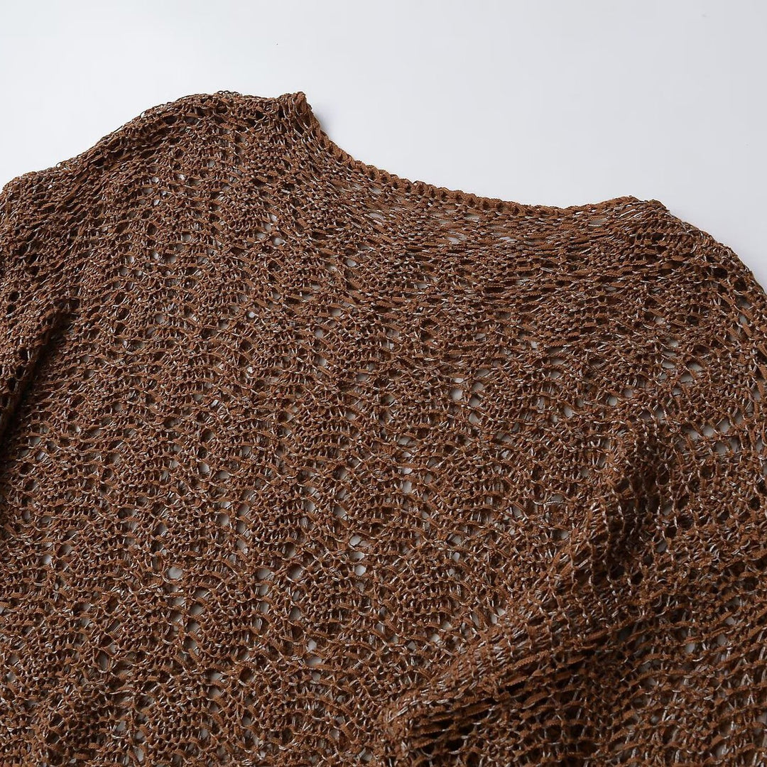 Women's Loose Crocheted Cropped Sweater with Wide Fit Amarae