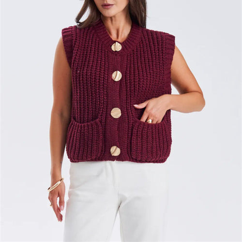Women's knit jacket with gold buttons and relaxed fit Amarae