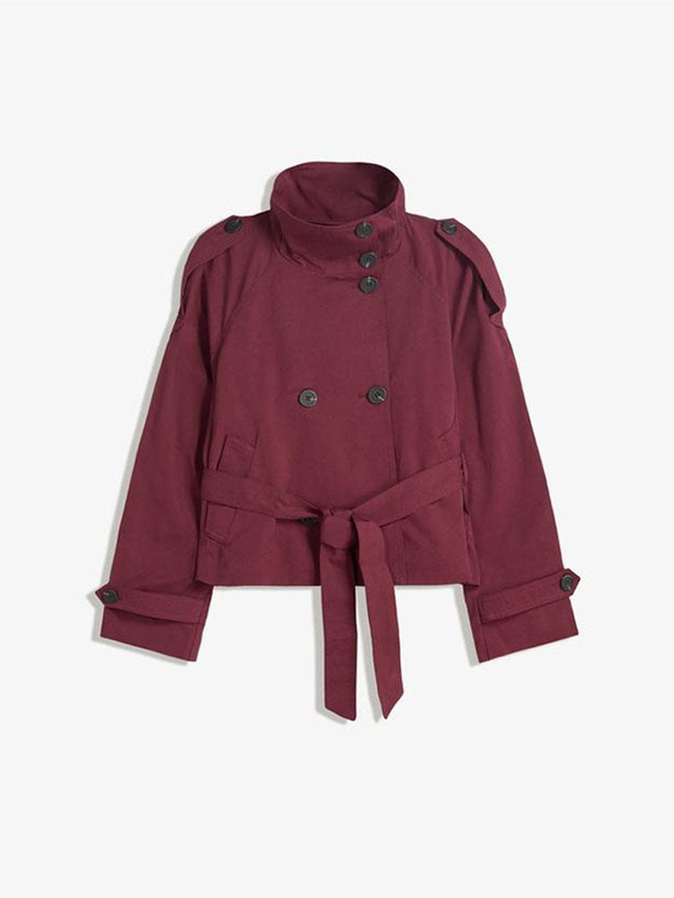 Trendy women's trench coat with waist belt and high collar Lune London