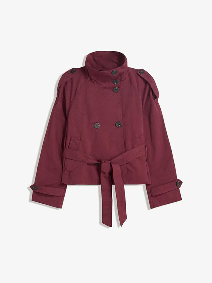 Trendy women's trench coat with waist belt and high collar Lune London