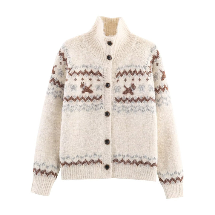 Knitted jacket for women with traditional pattern and high collar Lune London