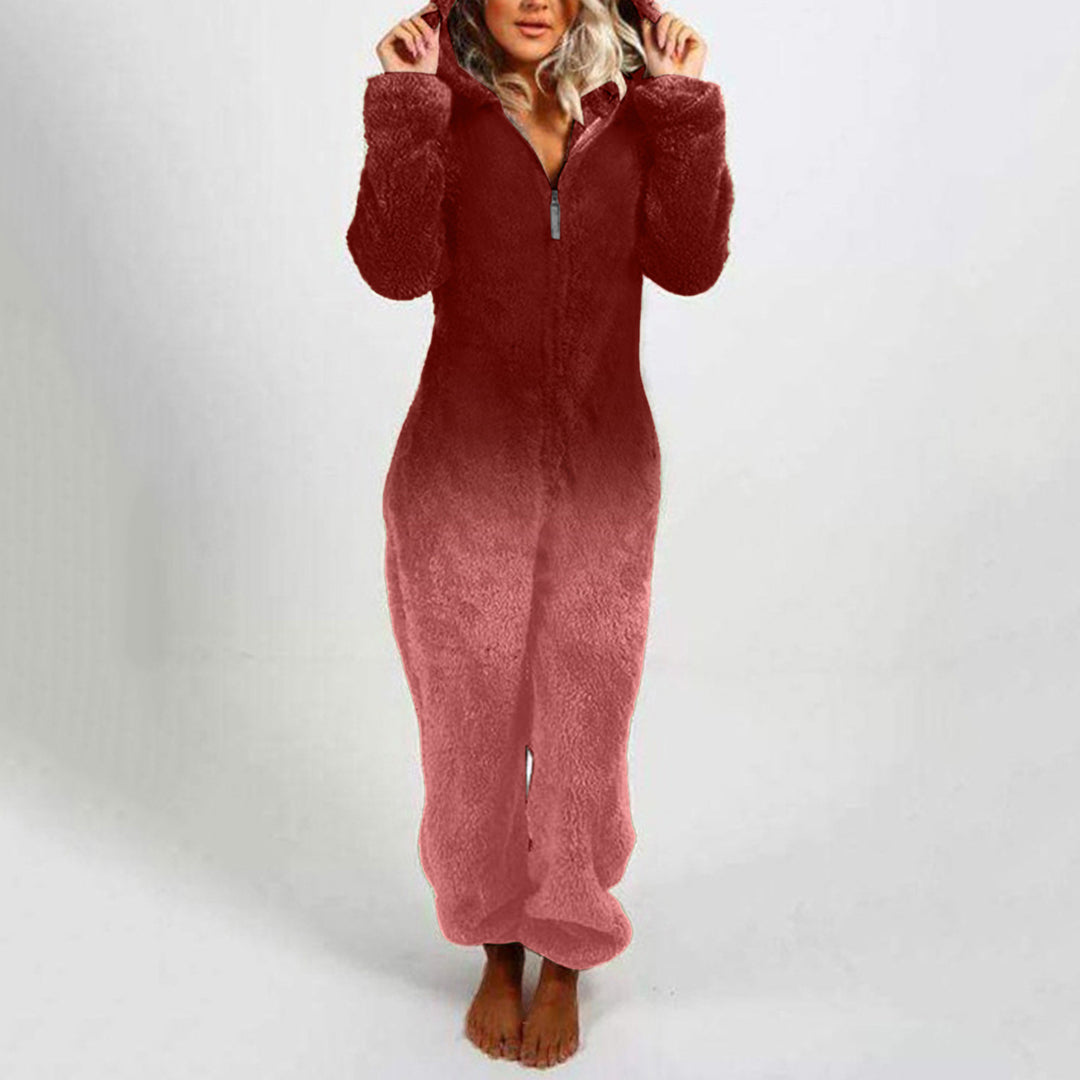 Ladies polar fleece jumpsuit with hood and gradient design Lune London