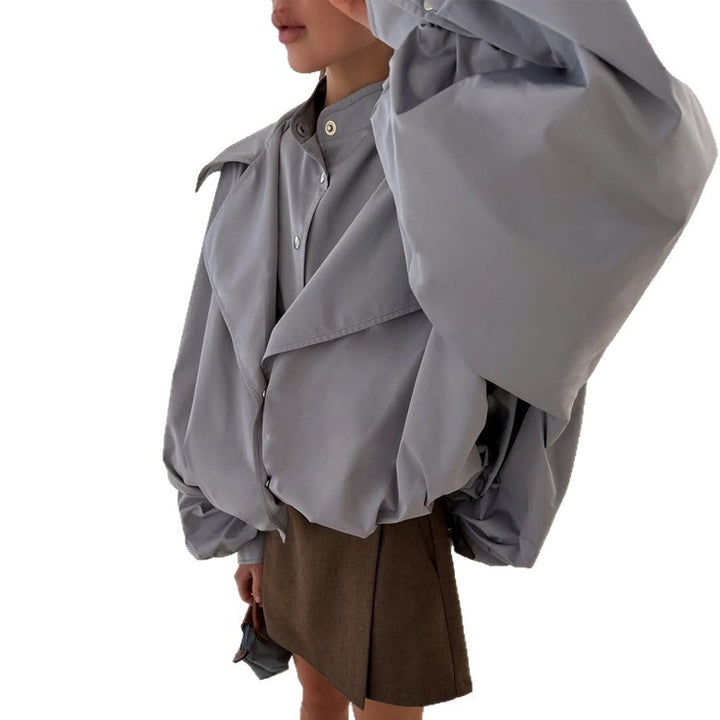 Women's Oversized Short Jacket with Wide Volume Sleeves and Drawcord Hem Amarae