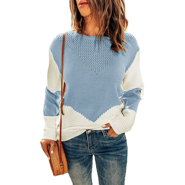 Knitted sweater for women with a modern color block pattern and a textured design Lune London