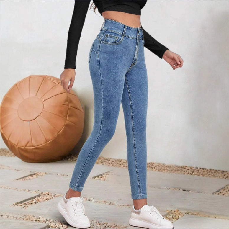 Women High-Waisted Sculpting Skinny Jeans with Double Button and Cuff Detail Amarae