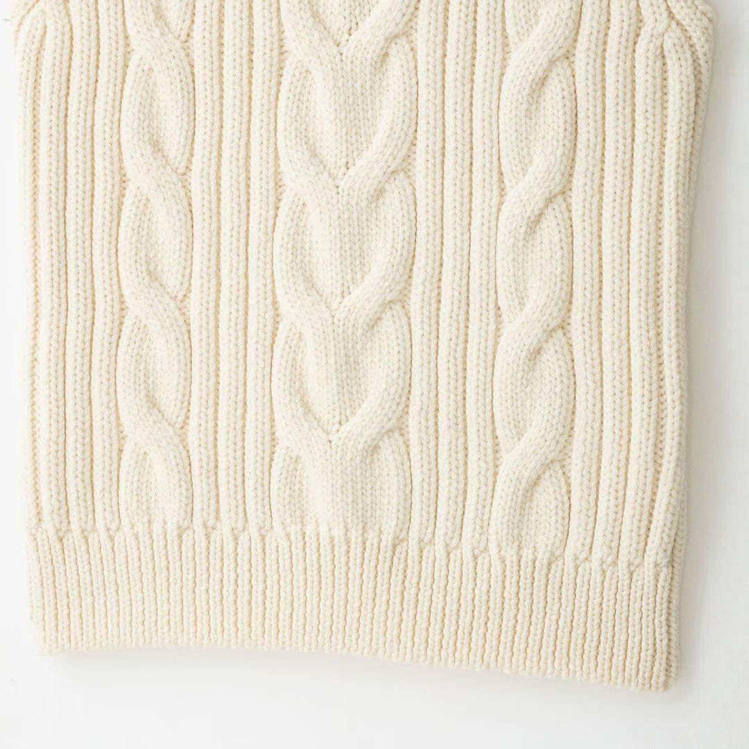 Women's Sleeveless Cable Knit Vest with Stand Collar and Button Detail Amarae