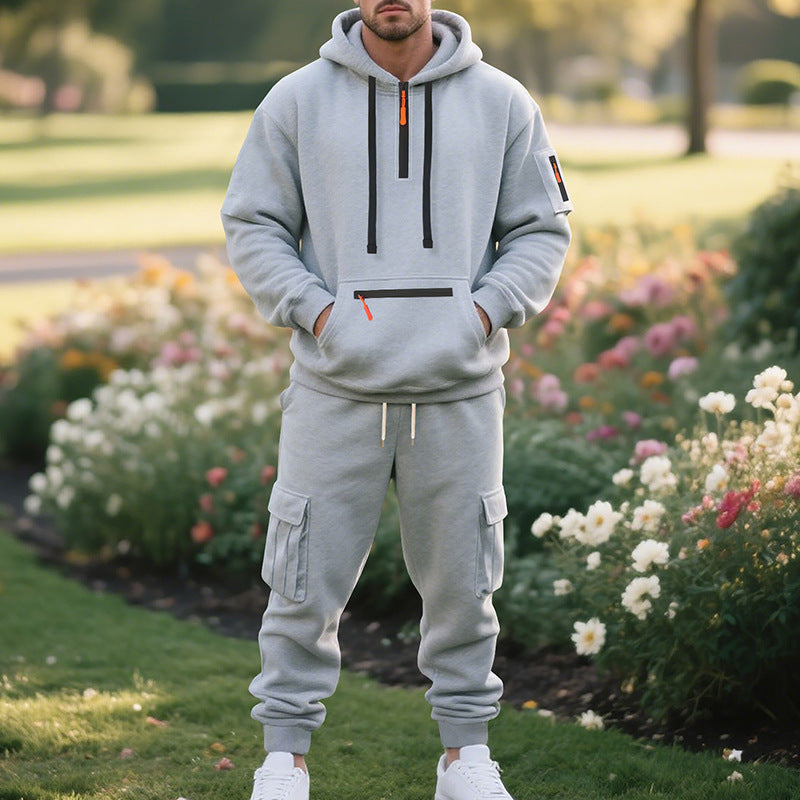 Men's sporty hoodie set with practical pockets and modern chic design