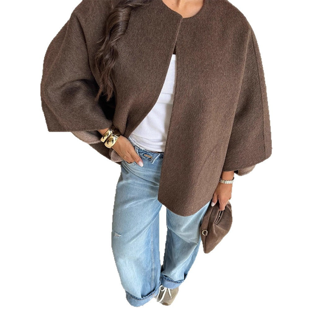 Women's Short Wool Blend Cape Jacket with Oversized Trumpet Sleeves Amarae