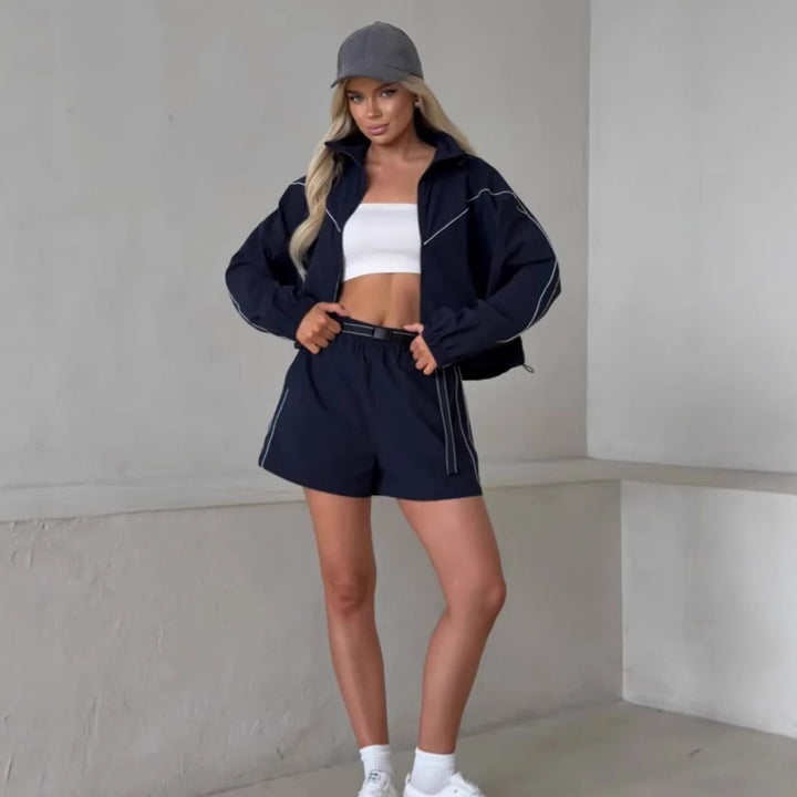 Sport leisure set for women with high collar jacket and Lune London shorts
