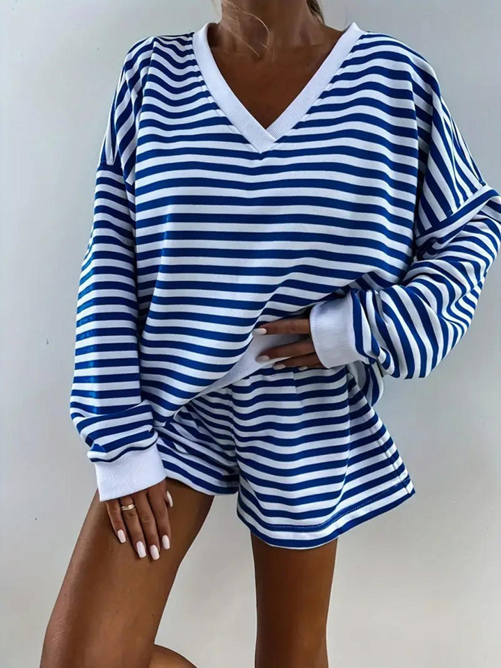 Ladies Striped Sports Top with Short Shorts Lune London