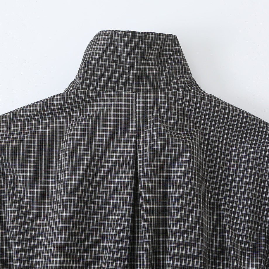 Women’s short jacket in checkered utility bomber with high stand collar and drawstring waist Amarae