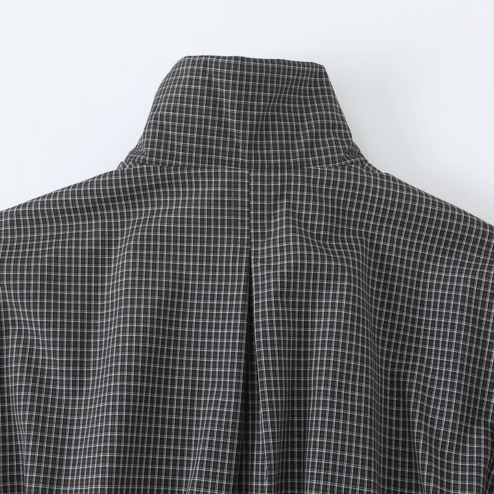 Women’s short jacket in checkered utility bomber with high stand collar and drawstring waist Amarae