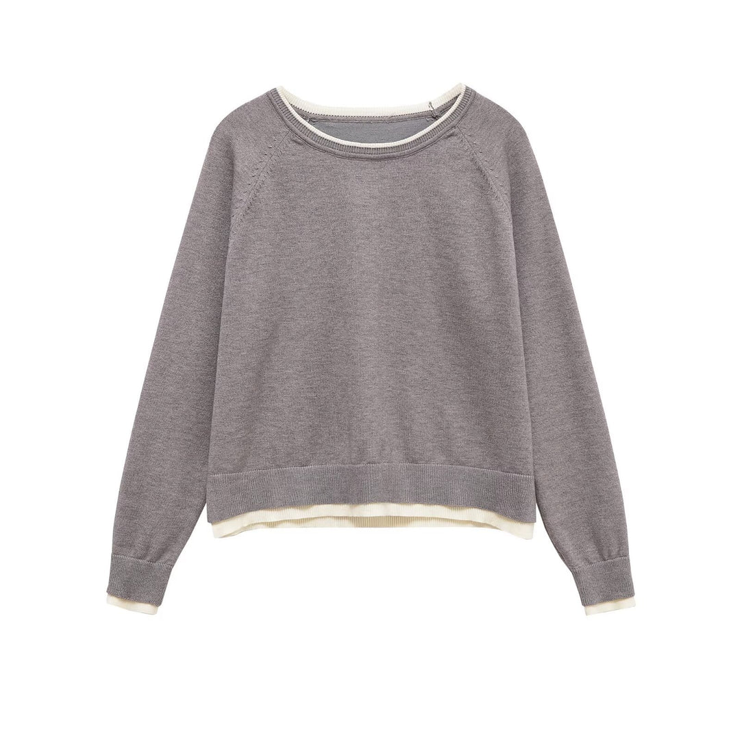 Women fine knit sweater with layer look, round neck and raglan sleeves Amarae