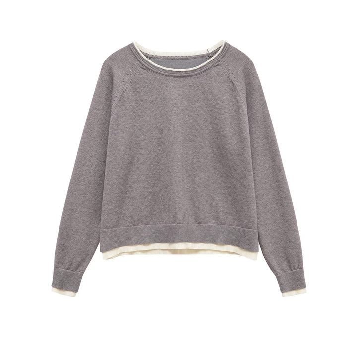 Women fine knit sweater with layer look, round neck and raglan sleeves Amarae
