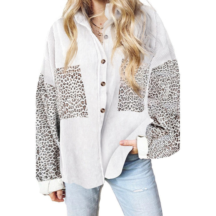 Ladies oversized shirt blouse with textured fabric and leopard print inserts Amarae