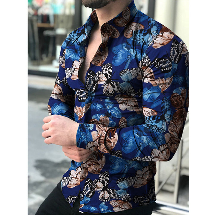 Men's long sleeve shirt with chic butterfly floral design