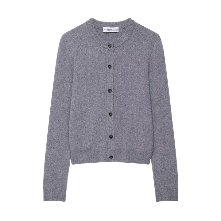 Women Short-Cut Fine Knit Cardigan with Round Neck and Ribbed Cuffs Amarae