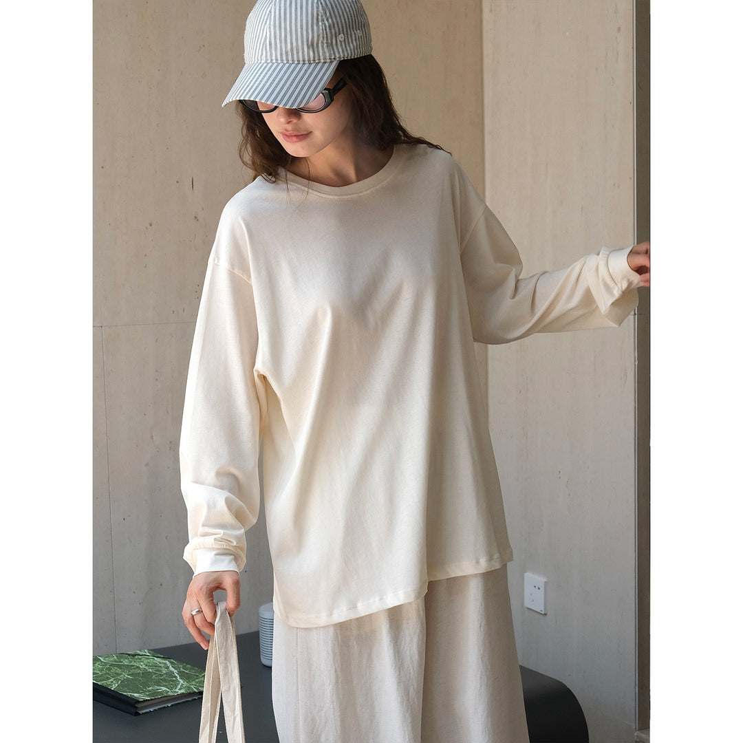 Women's Lightweight Relax Sweatshirt made of Cotton Jersey with Dropped Shoulder and Rounded Hem
