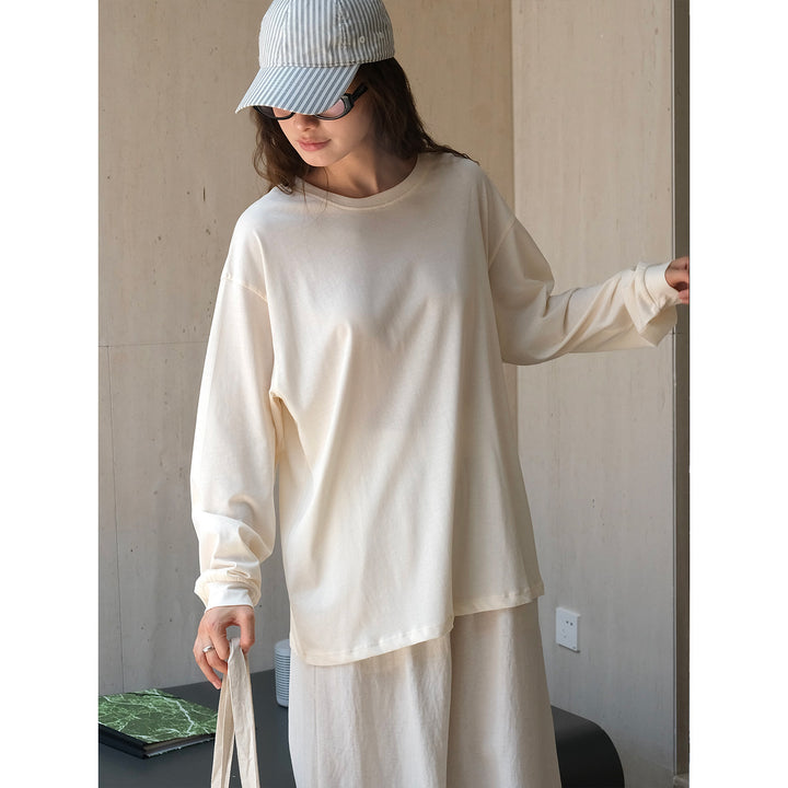 Women's Lightweight Relax Sweatshirt made of Cotton Jersey with Dropped Shoulder and Rounded Hem