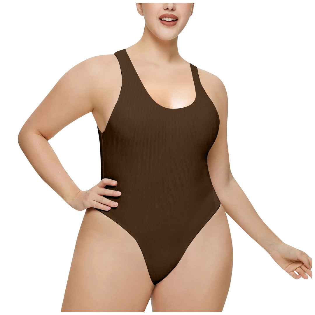 Ladies High Neck Ribbed Swimsuit Lune London