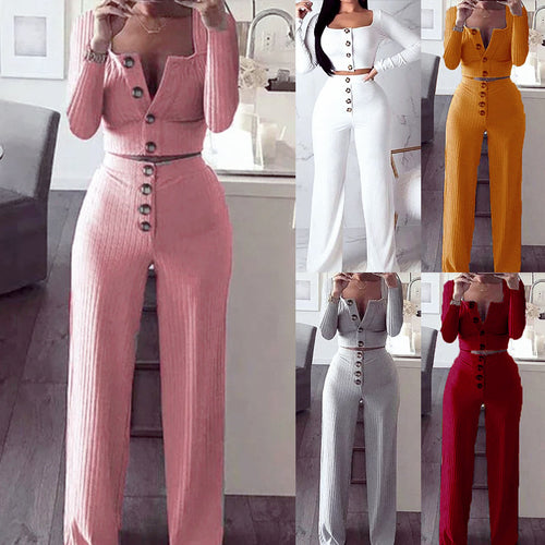 Ladies Comfortable and Elegant Knit Set 2 Pieces with Chic Button Details and Style