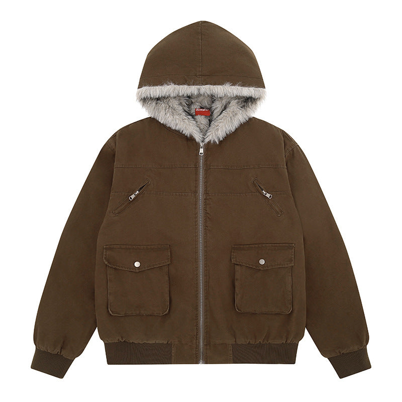 Women's padded hooded jacket with faux fur lining, cargo pockets and elastic cuffs Amarae