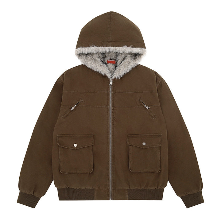 Women's padded hooded jacket with faux fur lining, cargo pockets and elastic cuffs Amarae