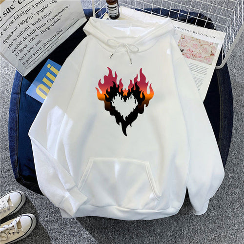 Women's Hoodie with Creative Flame Heart Design Chic & Style