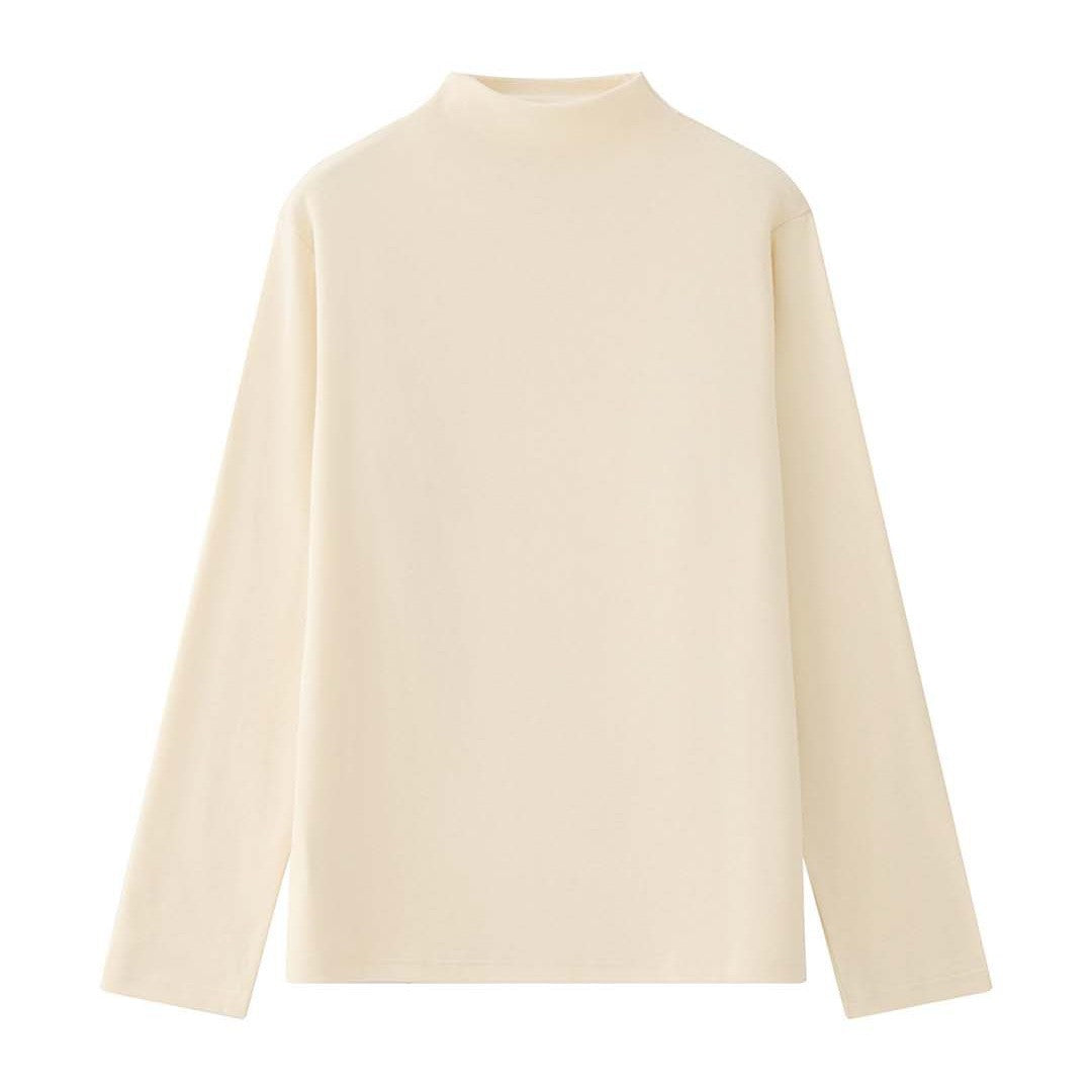Ladies finely knitted relaxed long sleeve with high stand-up collar made of cotton blend Amarae