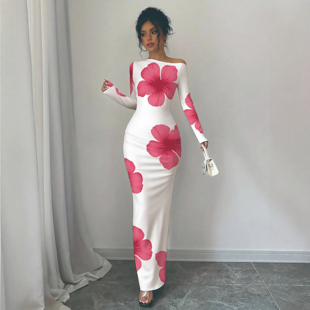 Elegant long dress with long sleeves for ladies with floral pattern Lune London