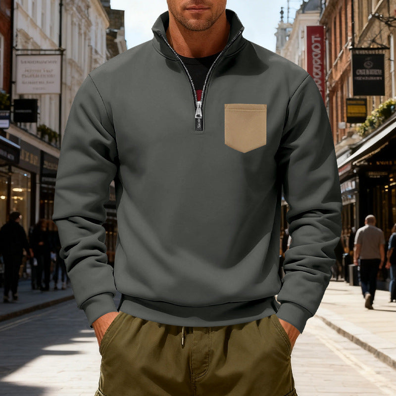 Men's fashionable sweatshirt with half zipper and applied pocket Lune London