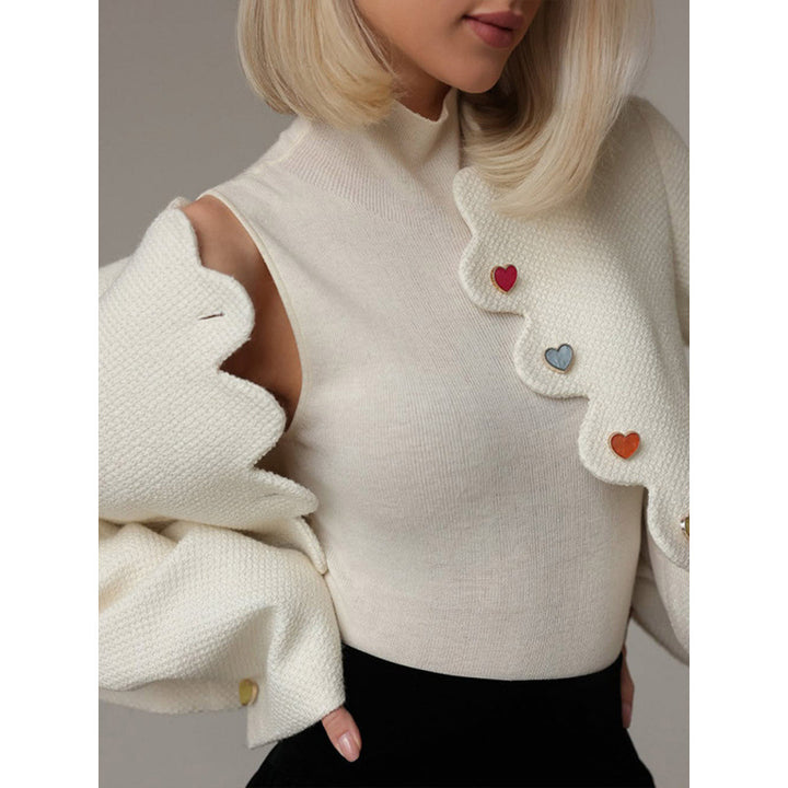 Women's Bouclé Cropped Blazer with Sculptural Shoulder and Wavy Button Placket Amarae