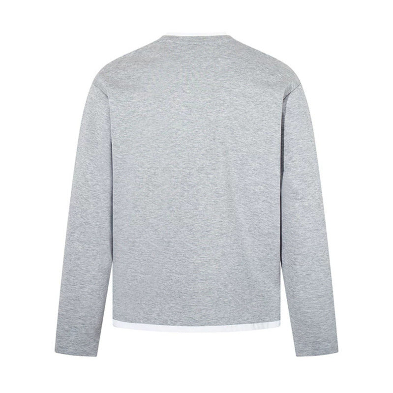 Men's Long-Sleeve Henley Layer Shirt with Contrasting Inner Collar and Modern Regular Fit Amarae