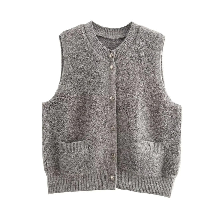 Ladies Sleeveless Teddy Vest with Button Placket and Patch Pockets Amarae