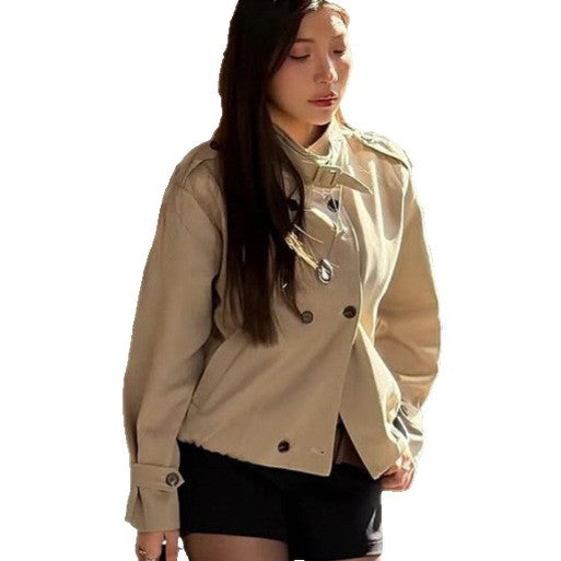 Women’s short jacket in Harrington style with stand-up collar, chin strap, and elastic waistband Amarae