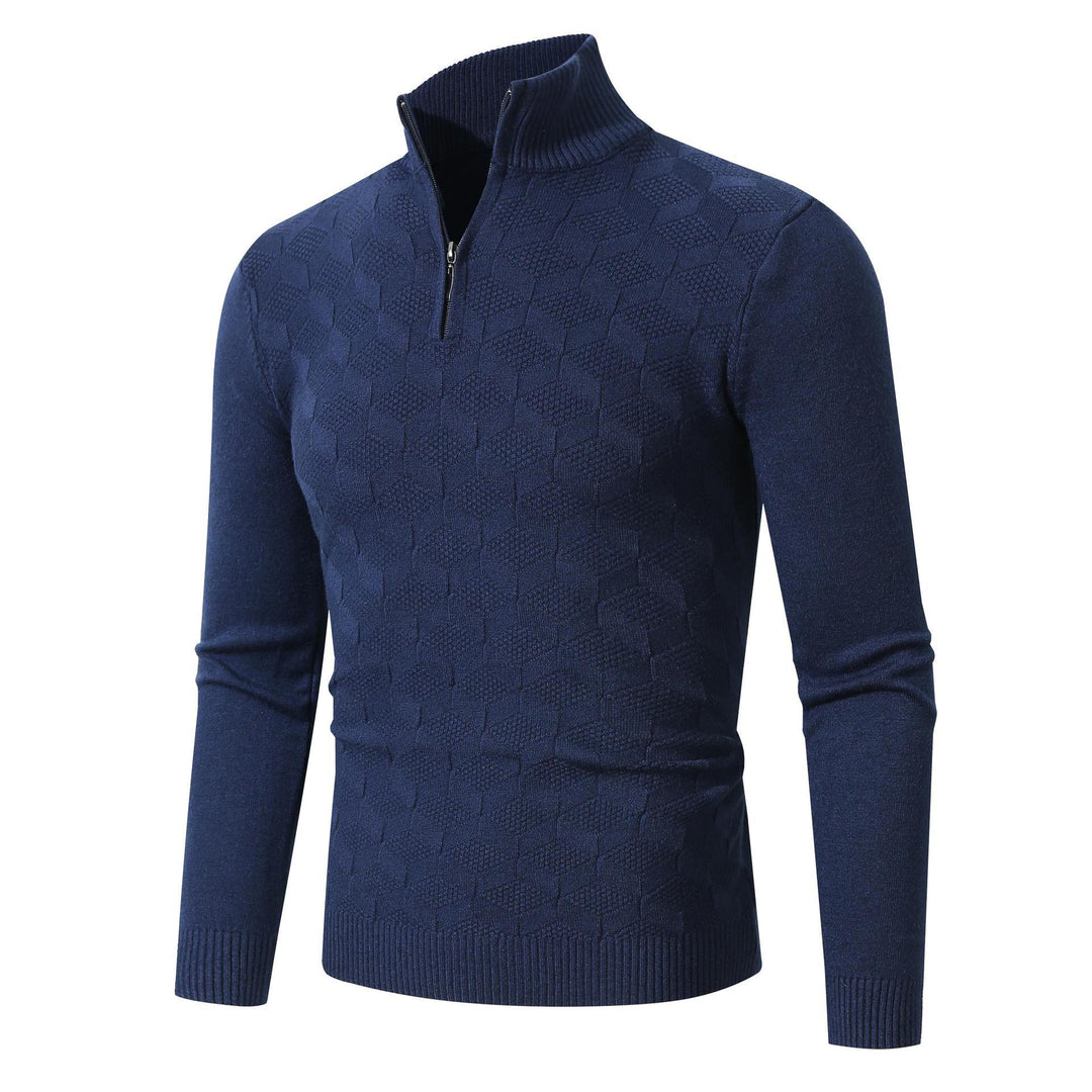 Trendy knitted sweater for men with half-zip and textured design Lune London
