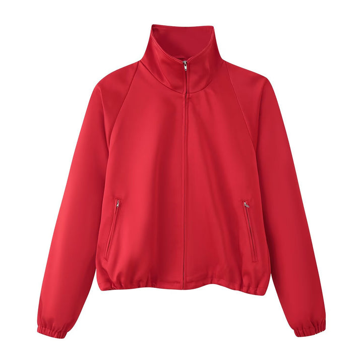 Women's Lightweight Windbreaker Jacket with Stand Collar, Zipper Pockets and Elastic Hem Amarae