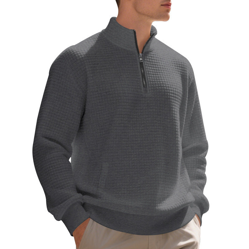 Elegant fleece sweater for men with half-zip closure and textured design Lune London