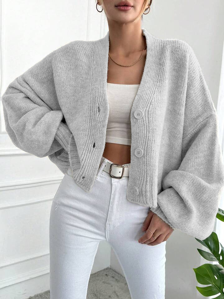 Cardigan chunky tricot décontracté pour femme avec design à boutons et manches volumineuses Chic & Stil