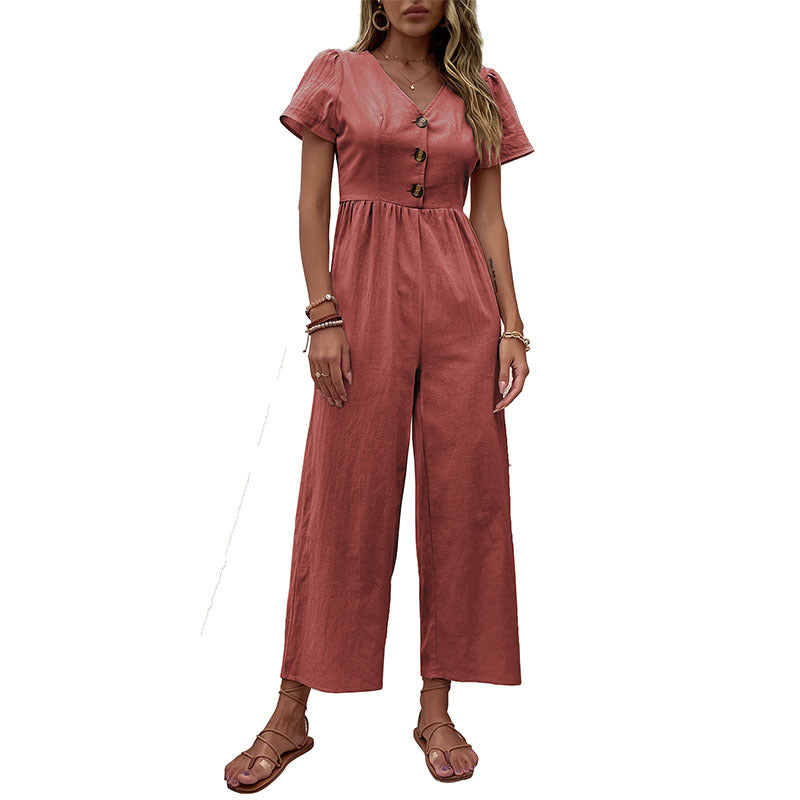 Ladies elegant wide-button pants jumpsuit Lune London
