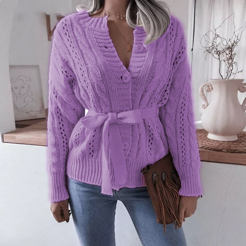 Women's knit jacket with belt and Amarae texture