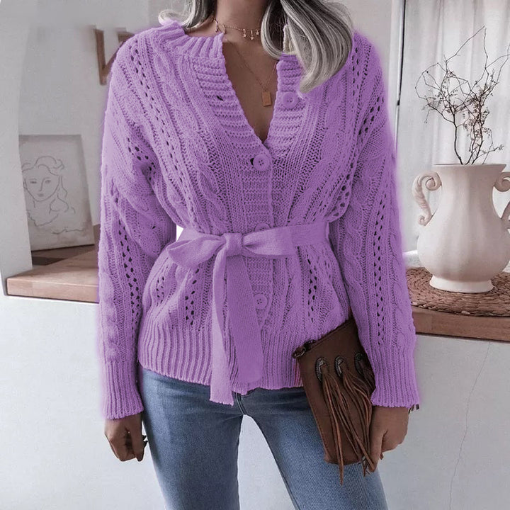 Women's knit jacket with belt and Amarae texture