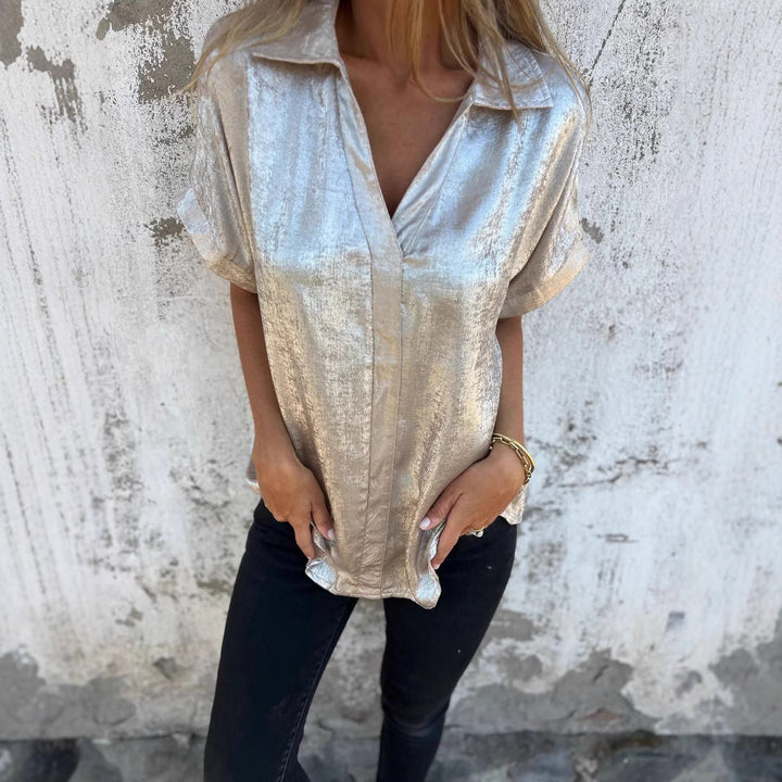 Satin blouse for women with fashionable collar and elegant cut Lune London