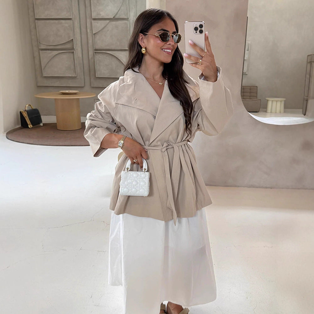 Women's wrap short jacket with tie belt, dropped shoulder and boxy silhouette Amarae
