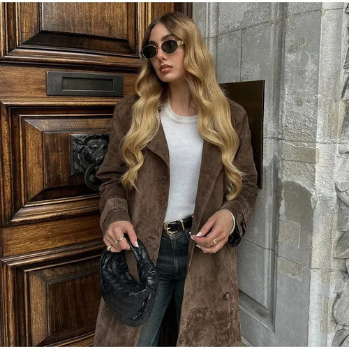 Amarae Fashionable Suede Trench Coat for Women