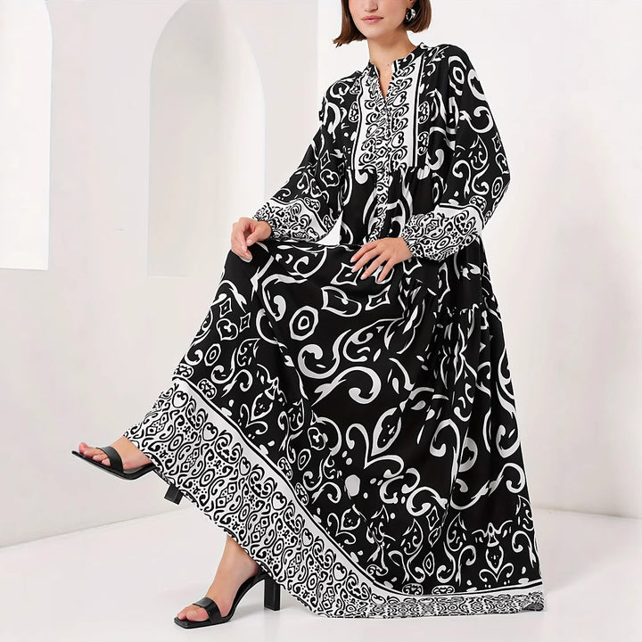 Maxi dress for ladies with artistic pattern print Lune London