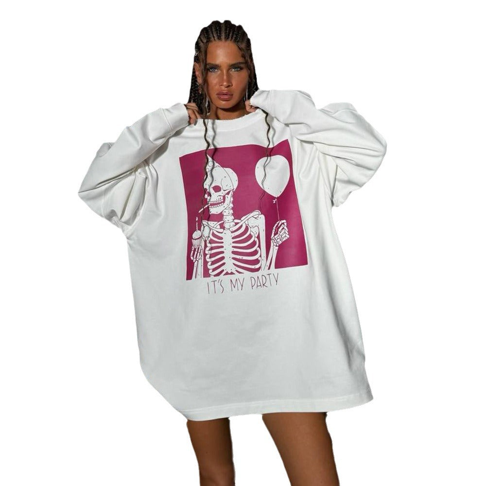 Women Oversized Sweatshirt with Chic and Stylish Skeleton Graphic Design